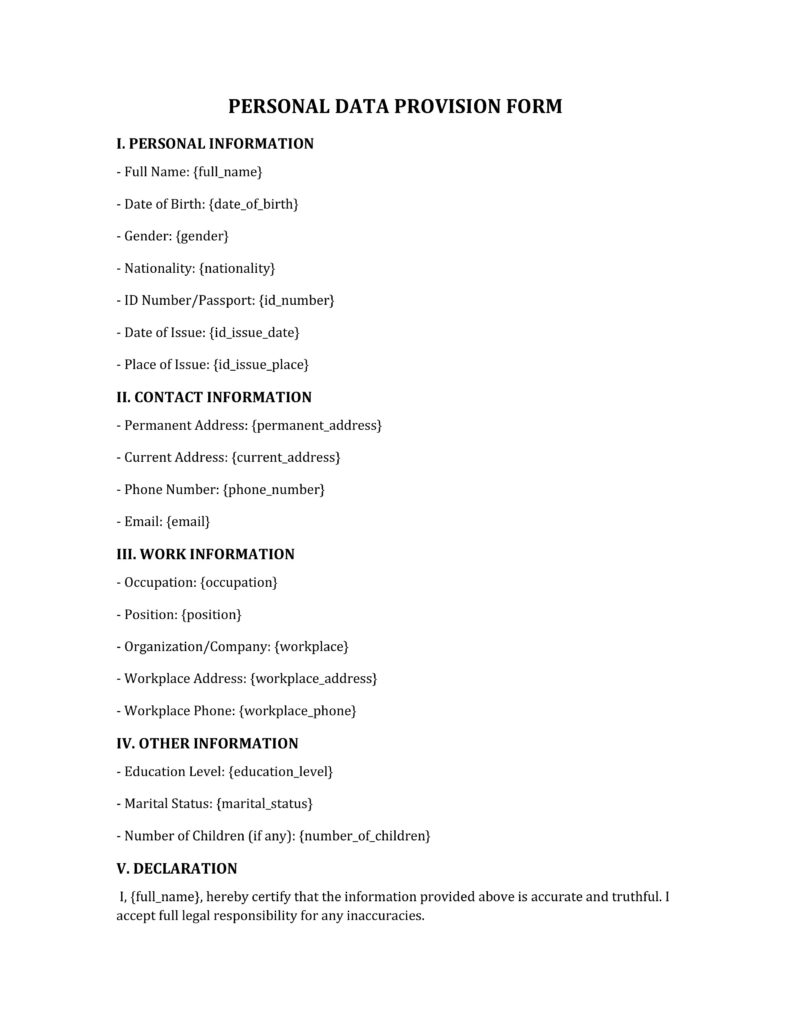 Personal Data Provision Form-1 Personal data provision form 1
